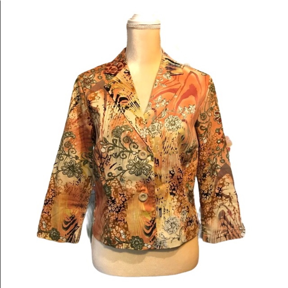 New York Design Company Orange Floral Blazer Sz M
